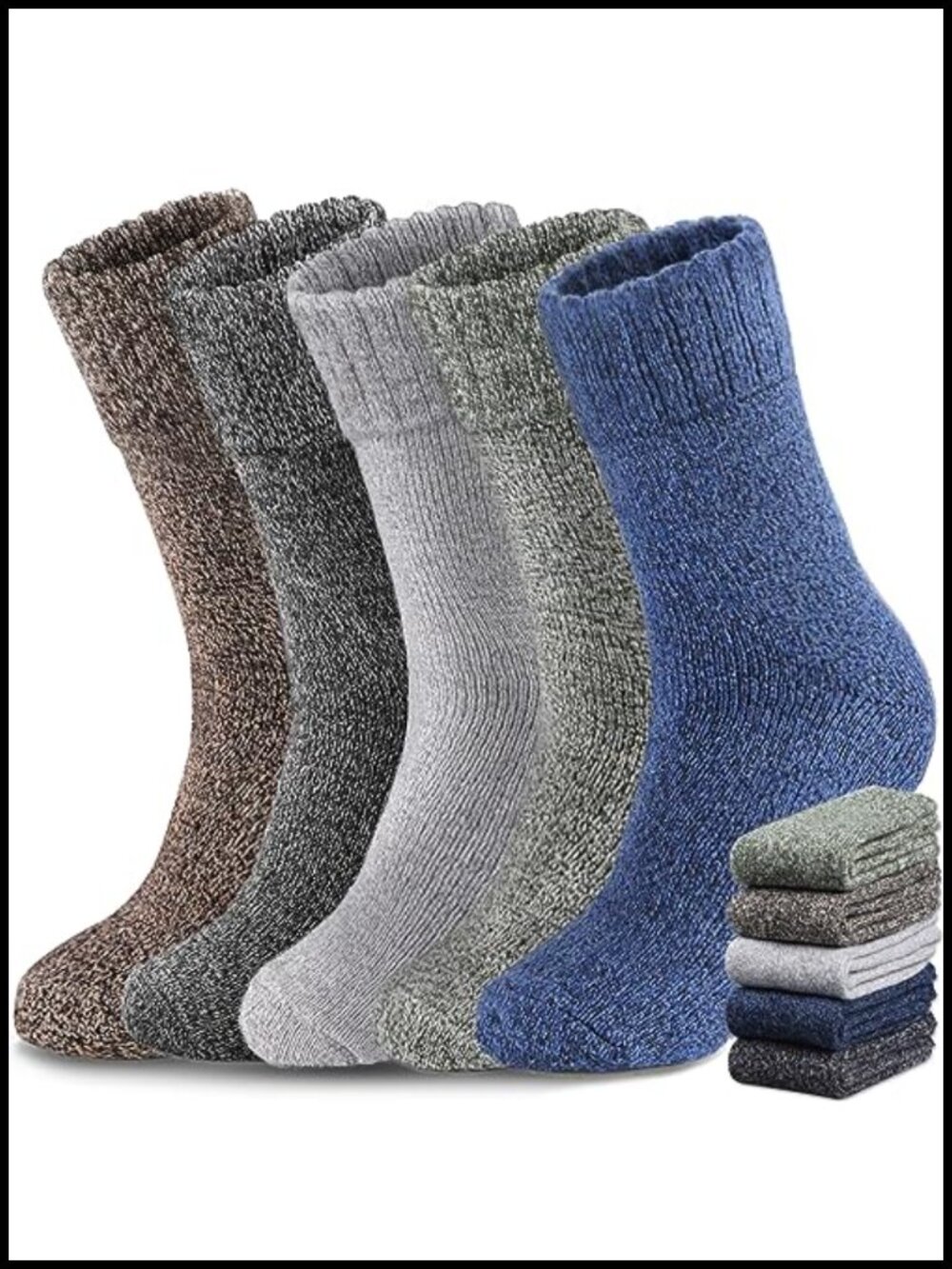 5 Pairs Men's Merino Wool Blend Crew Socks Winter Warm Hiking Socks